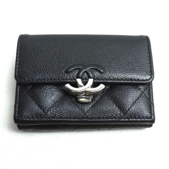 CHANEL Matelasse Coco Mark Small Flap Wallet, Tri-fold Black, AP1175, Women's - Picture 1 of 10